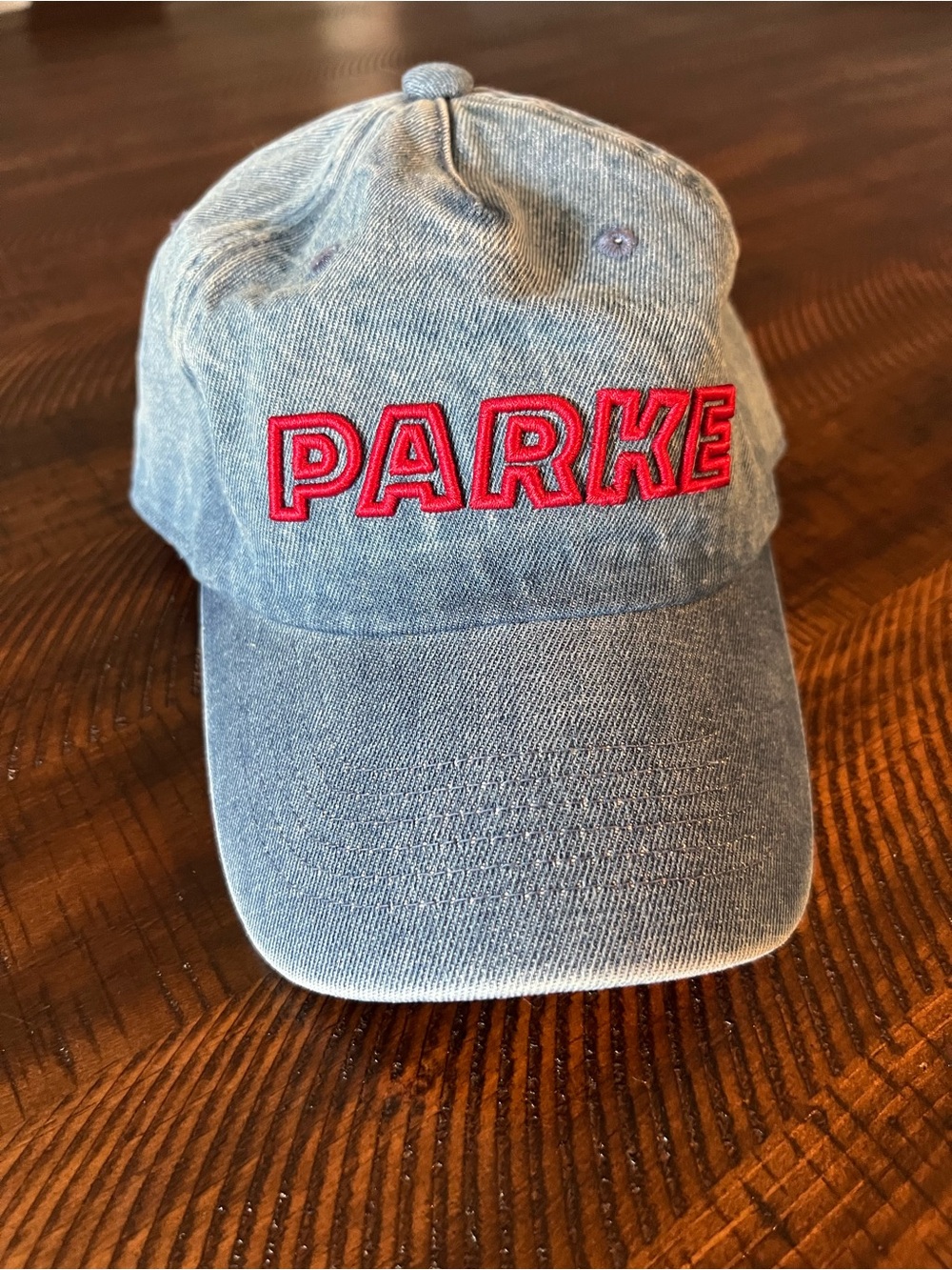 Parke by Target Denim Baseball Cap in Light Blue with Red Logo